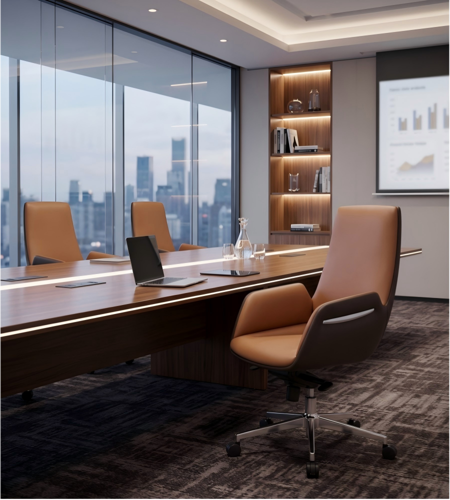 棕深棕雙色五星腳會議椅 Brown and Dark Brown Two-Tone Five-Star Base Conference Chair