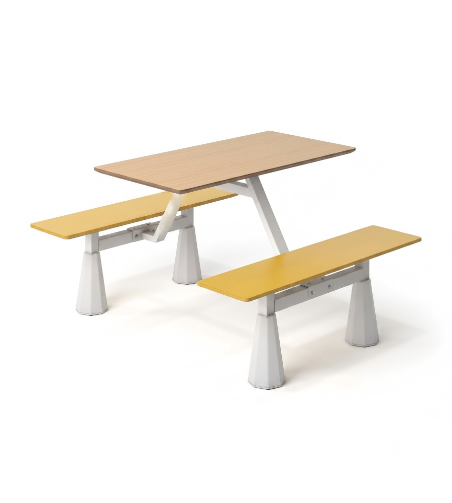 耐用實用木紋鋼架連體四人位餐枱 School Canteen Dining Table Set