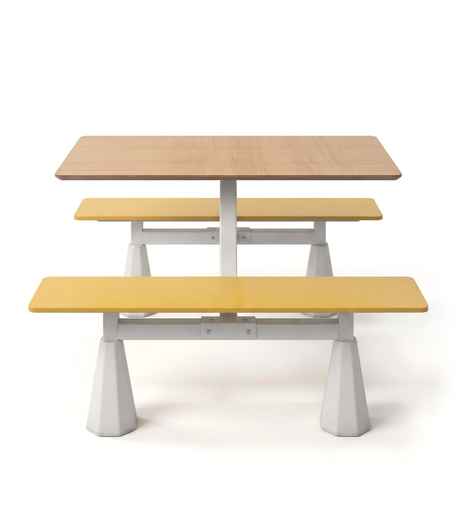 耐用實用木紋鋼架連體四人位餐枱 School Canteen Dining Table Set