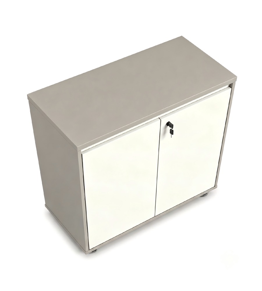 灰白拼色防火板矮身雙掩門帶鎖文件櫃 Gray & White MFC Low Lockable File Cabinet