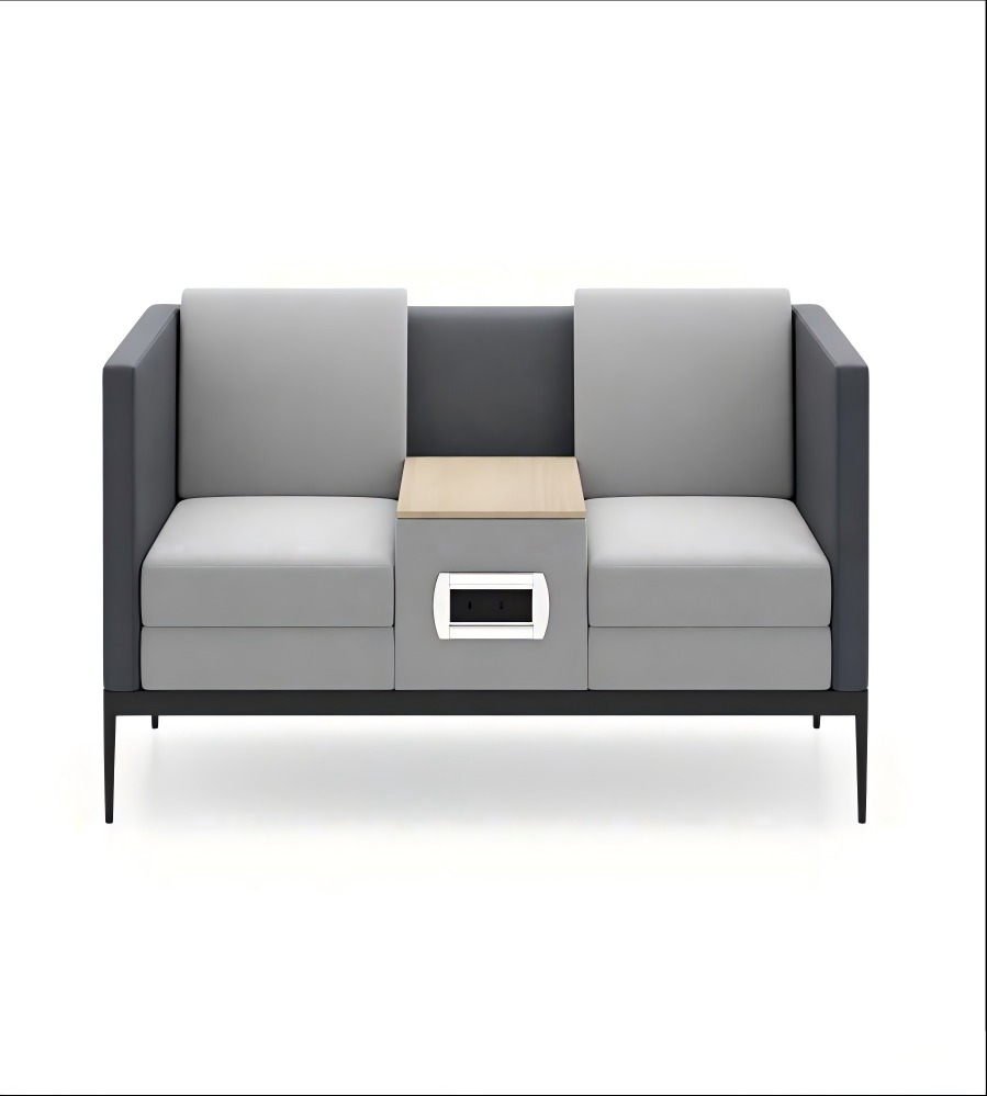 現代灰色布藝雙人辦公梳化連茶几 Modern Grey Fabric 2-Seater Office Sofa with Table