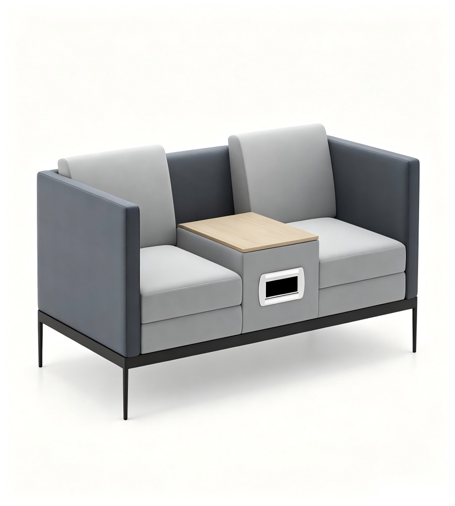 現代灰色布藝雙人辦公梳化連茶几 Modern Grey Fabric 2-Seater Office Sofa with Table