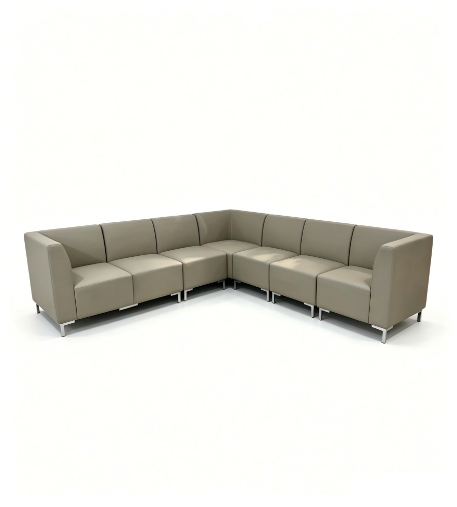 商務舒適灰色布藝L形轉角鐵腳辦公梳化 Grey Fabric L-Shaped Office Sofa with Metal Legs