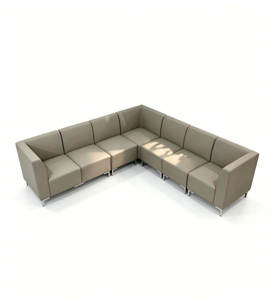 商務舒適灰色布藝L形轉角鐵腳辦公梳化 Grey Fabric L-Shaped Office Sofa with Metal Legs