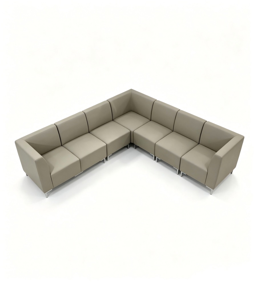 商務舒適灰色布藝L形轉角鐵腳辦公梳化 Grey Fabric L-Shaped Office Sofa with Metal Legs