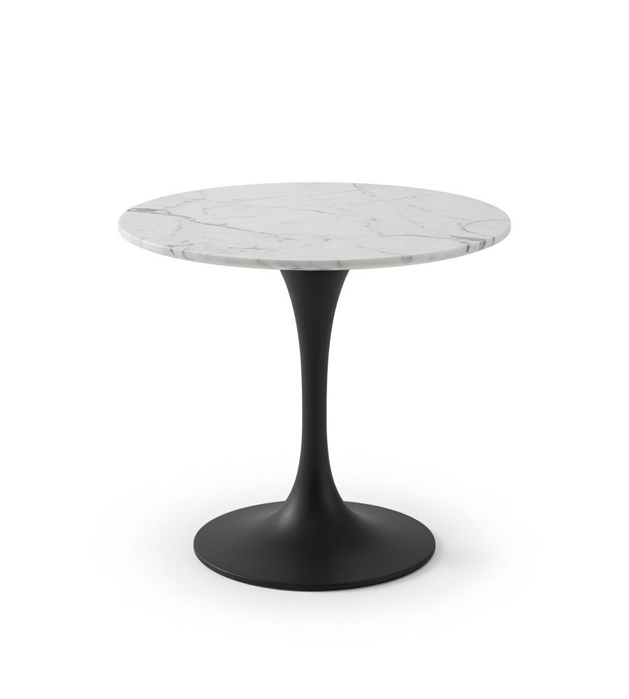 簡約白色大理石啞黑鐵架圓形洽談枱 Marble Round Table with Black Iron Frame