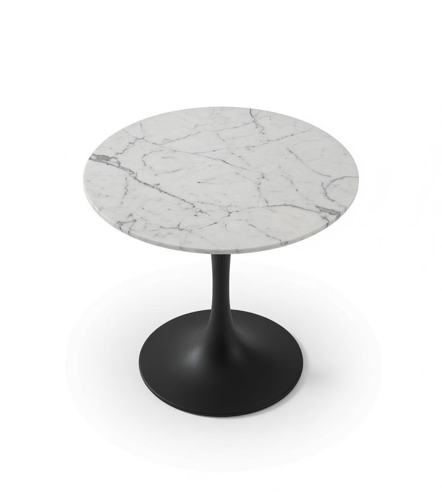 簡約白色大理石啞黑鐵架圓形洽談枱 Marble Round Table with Black Iron Frame