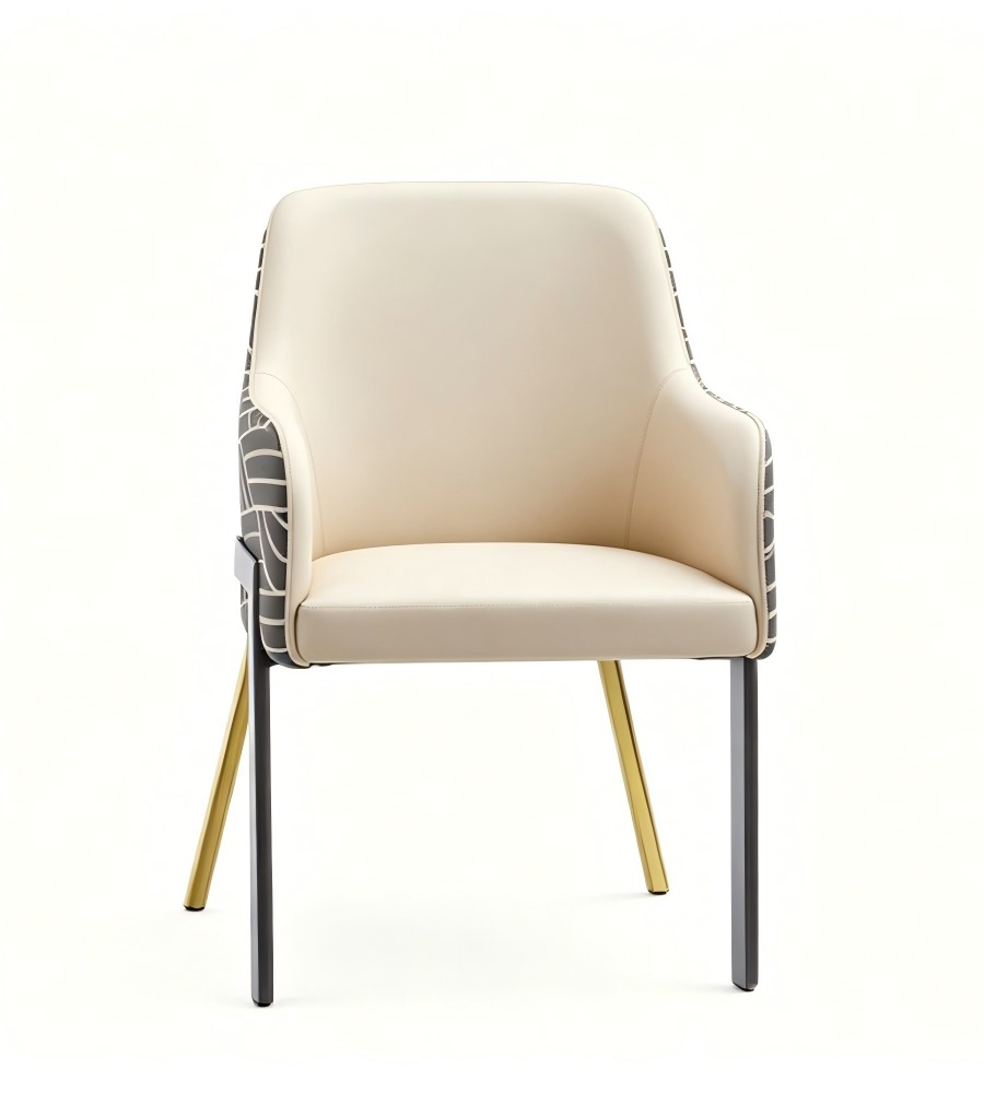 現代輕奢米色印花西皮帶扶手餐椅 Modern Luxury Beige Printed PU Leather Armchair