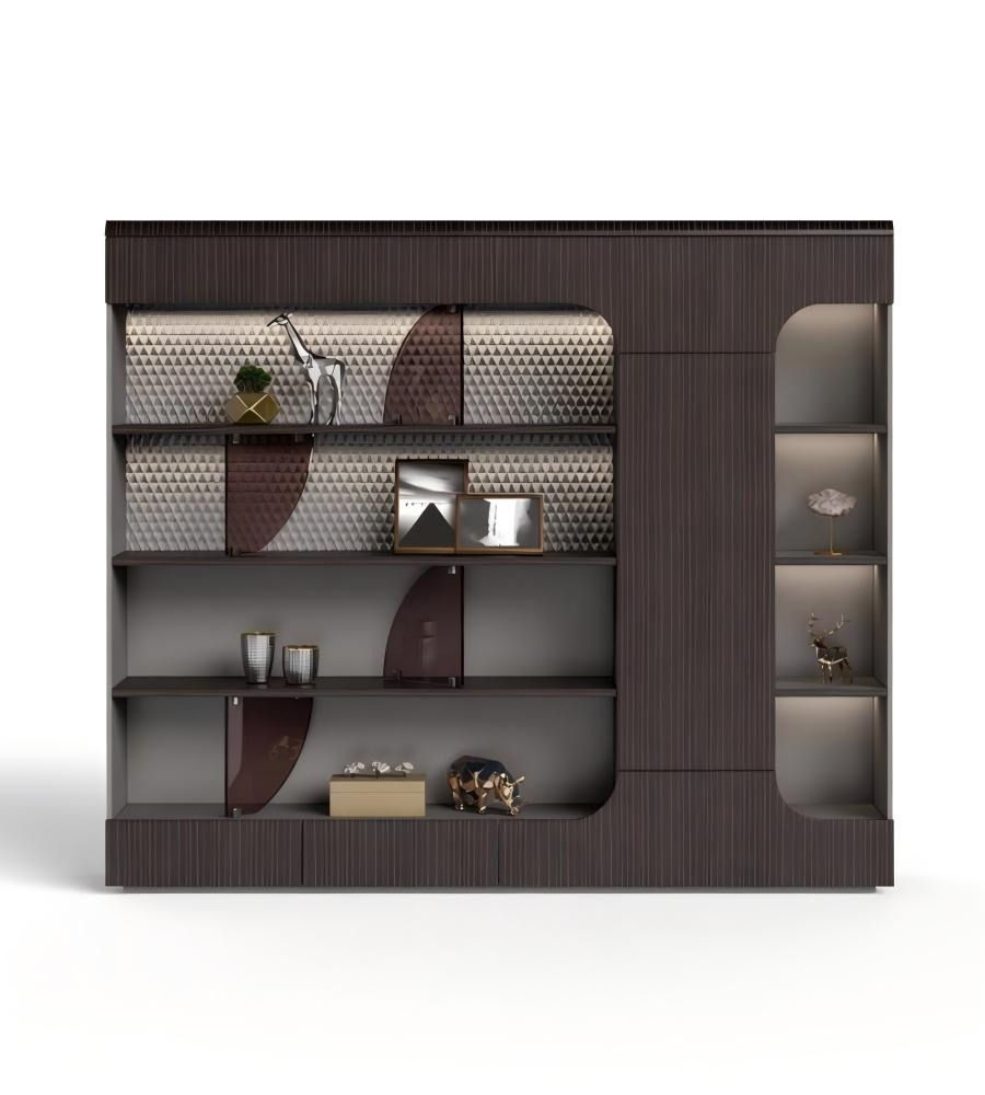 深木色防火板帶燈帶掩門文件櫃 Dark Wood Grain MFC File Cabinet with LED Lighting