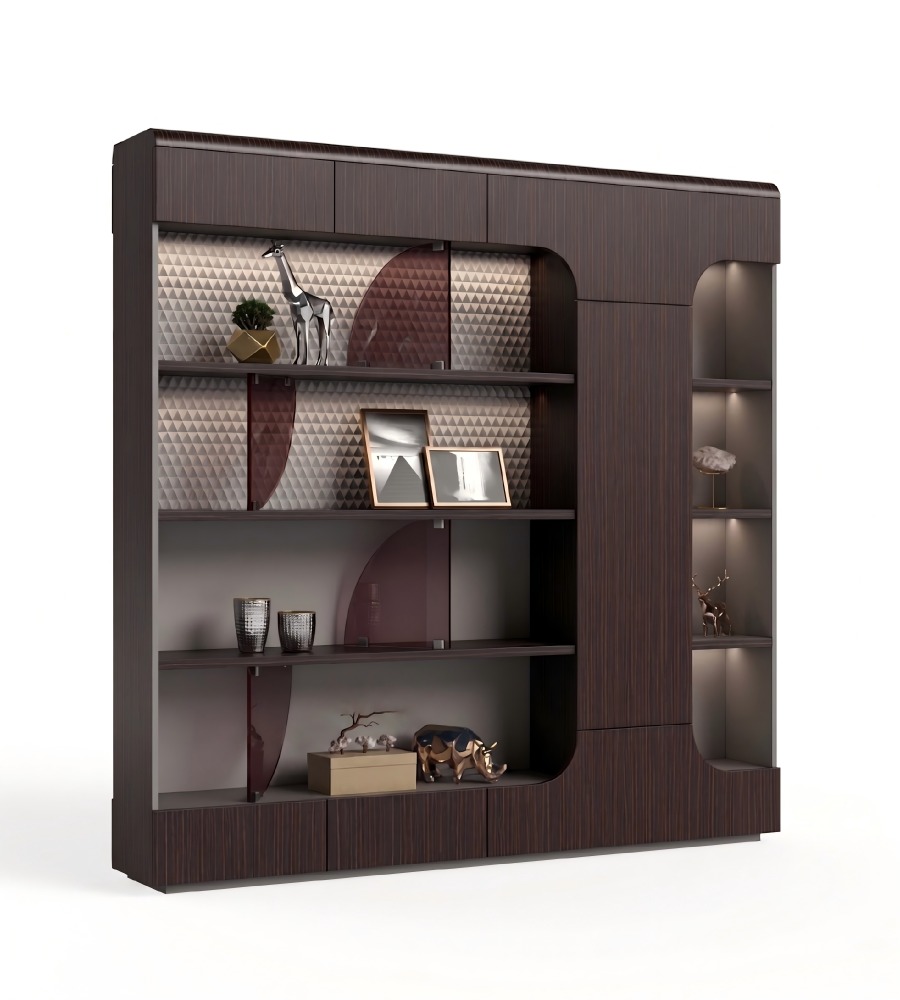 深木色防火板帶燈帶掩門文件櫃 Dark Wood Grain MFC File Cabinet with LED Lighting