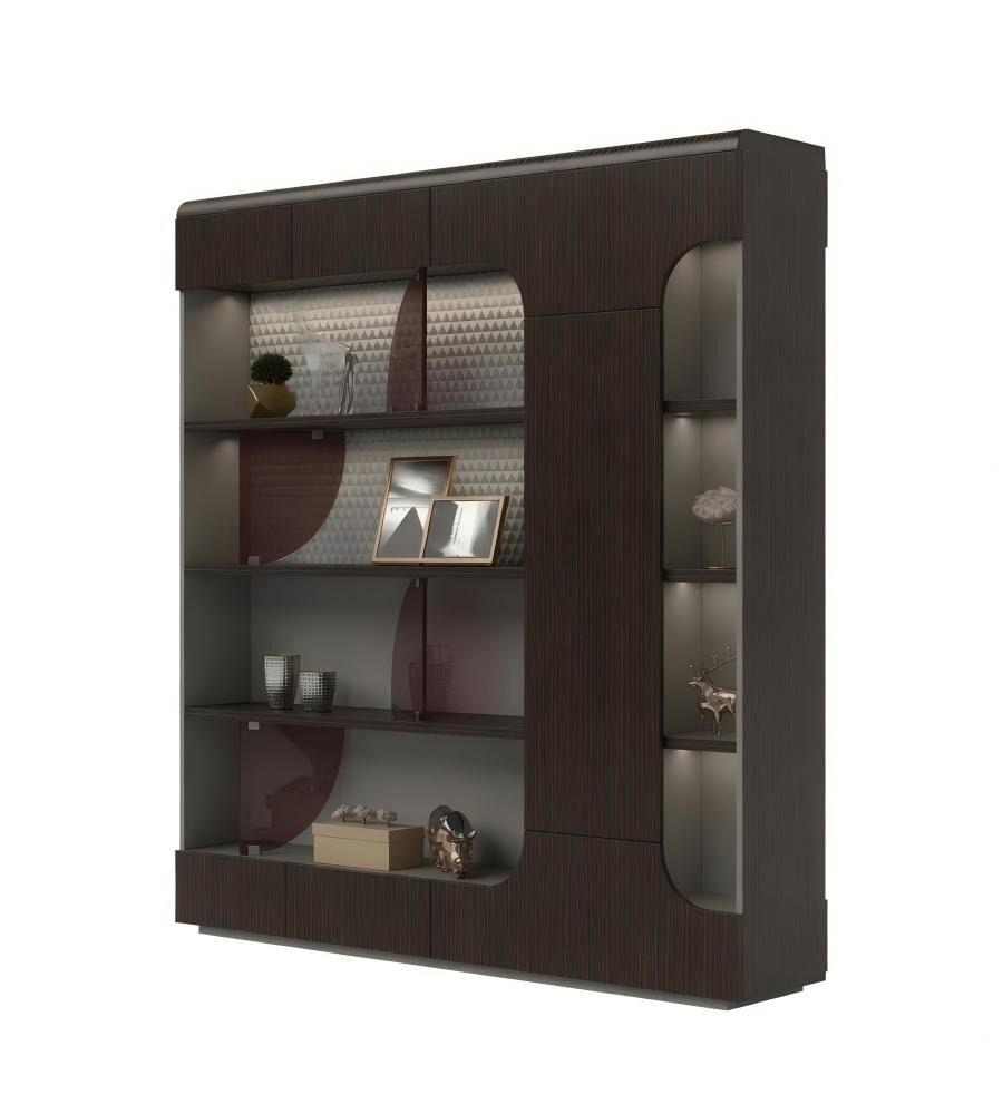 深木色防火板帶燈帶掩門文件櫃 Dark Wood Grain MFC File Cabinet with LED Lighting