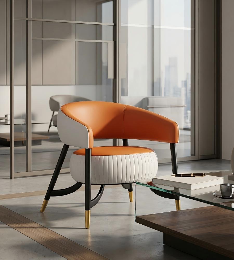 現代輕奢風橙灰椅 Modern casual luxury orange and grey chair