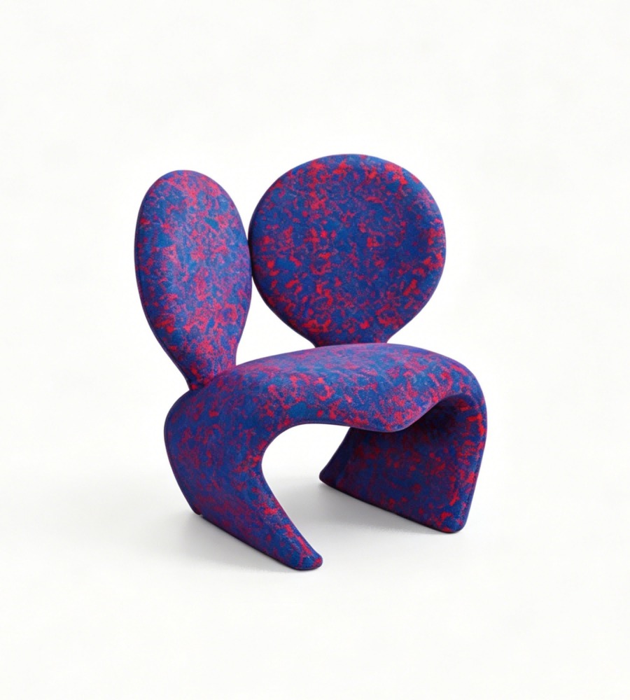現代創意米奇造型藍紅花紋布藝無扶手休閒椅 Modern Creative Mickey Design Blue & Red Patterned Fabric Armless Leisure Chair
