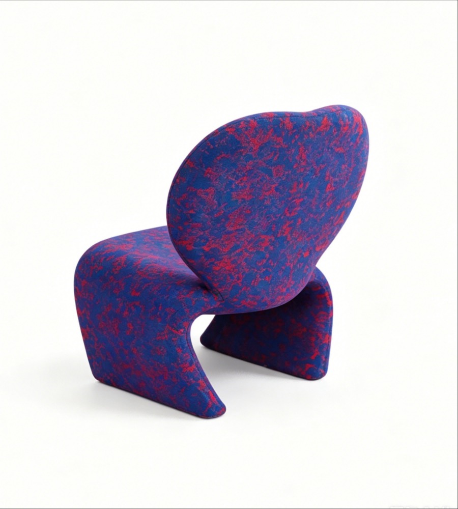 現代創意米奇造型藍紅花紋布藝無扶手休閒椅 Modern Creative Mickey Design Blue & Red Patterned Fabric Armless Leisure Chair