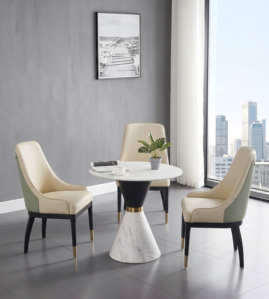 白色大理石黑白雙色鐵腳圓形洽談枱 Modern Luxury Marble Round Table