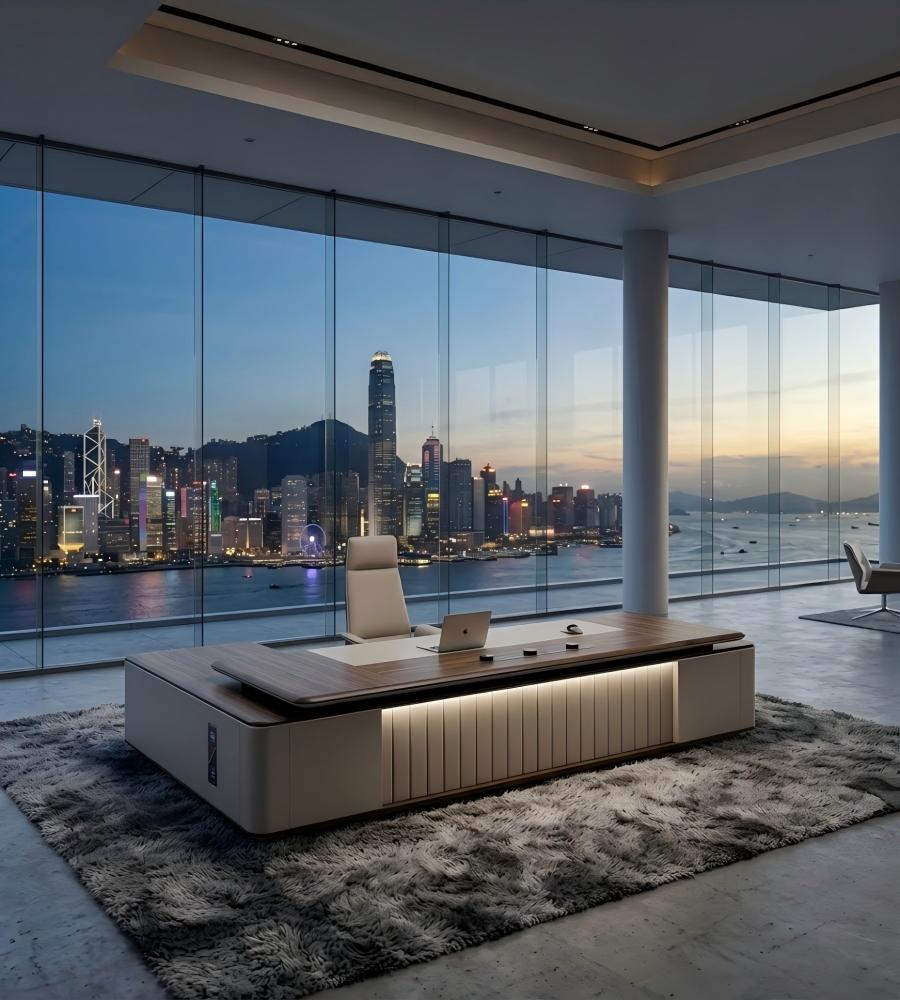 格柵燈光懸浮老闆台 Illuminated Fluted Executive Desk