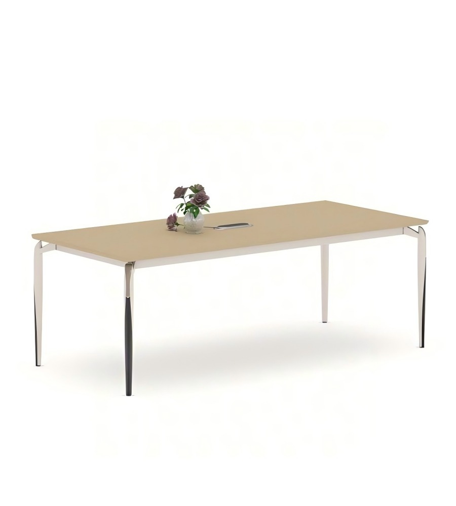 簡約淺木紋金屬腳長方形帶插座會議枱 Minimalist Light Wood Grain Rectangular Conference Table with Power Outlet