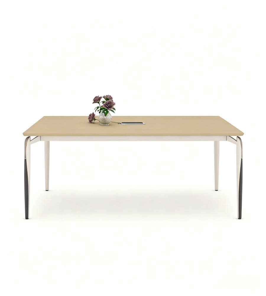 簡約淺木紋金屬腳長方形帶插座會議枱 Minimalist Light Wood Grain Rectangular Conference Table with Power Outlet
