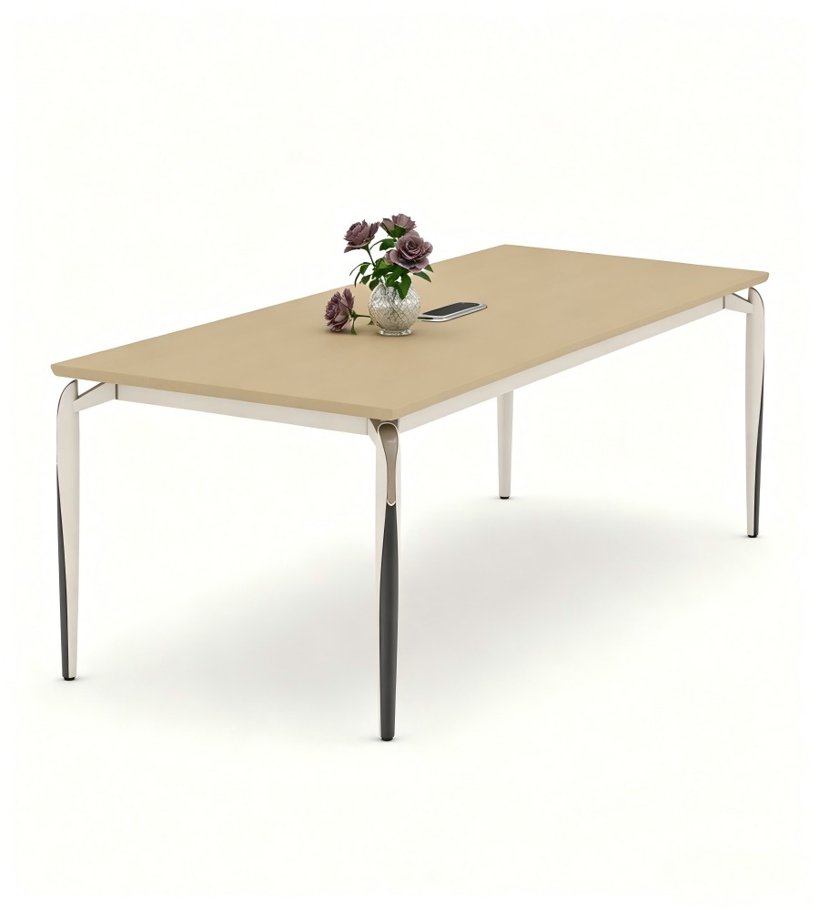 簡約淺木紋金屬腳長方形帶插座會議枱 Minimalist Light Wood Grain Rectangular Conference Table with Power Outlet