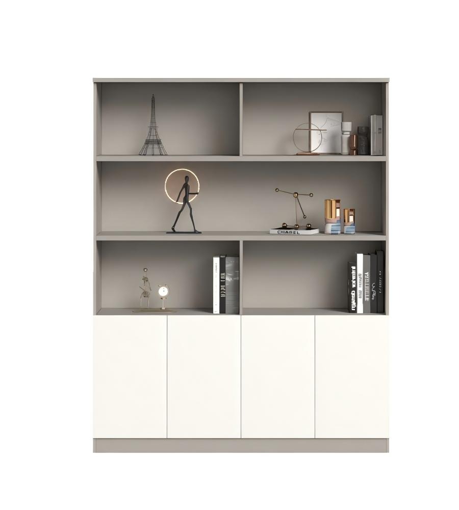 灰白雙色防火板開放式四掩門文件櫃 Gray & White MFC Open Shelf 4-Door File Cabinet