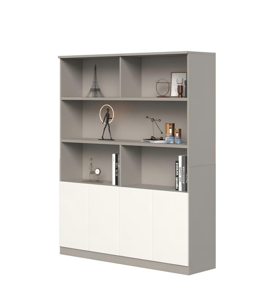 灰白雙色防火板開放式四掩門文件櫃 Gray & White MFC Open Shelf 4-Door File Cabinet