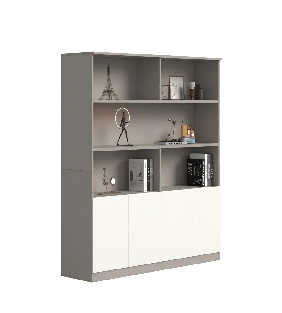 灰白雙色防火板開放式四掩門文件櫃 Gray & White MFC Open Shelf 4-Door File Cabinet