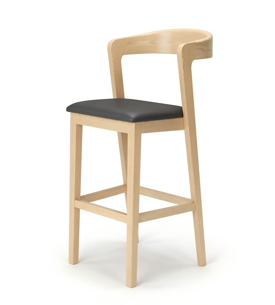 北歐簡約原木色實木黑PU皮低背吧椅 Nordic Minimalist Natural Solid Wood Black Bar Stool