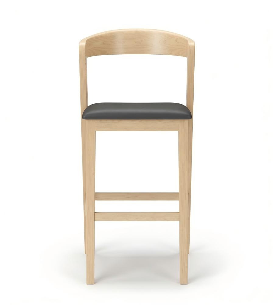 北歐簡約原木色實木黑PU皮低背吧椅 Nordic Minimalist Natural Solid Wood Black Bar Stool
