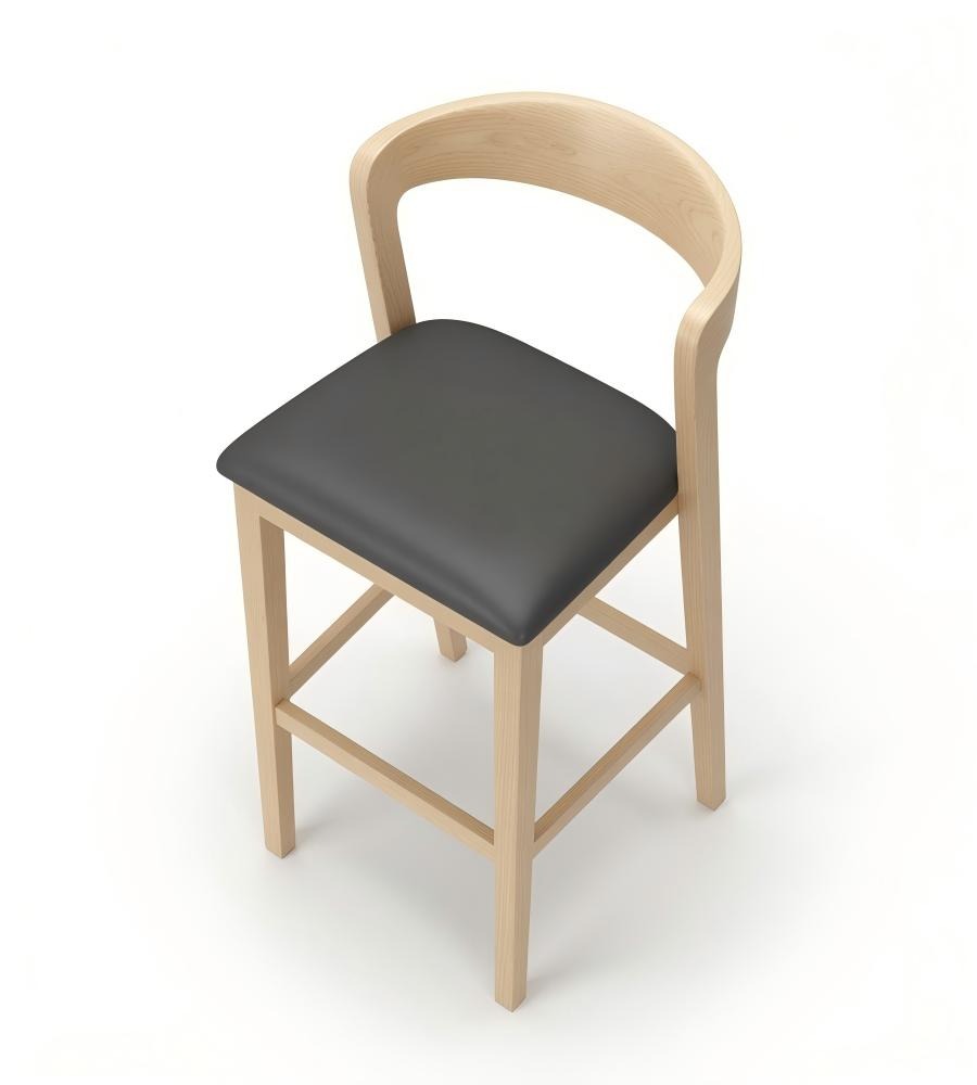 北歐簡約原木色實木黑PU皮低背吧椅 Nordic Minimalist Natural Solid Wood Black Bar Stool