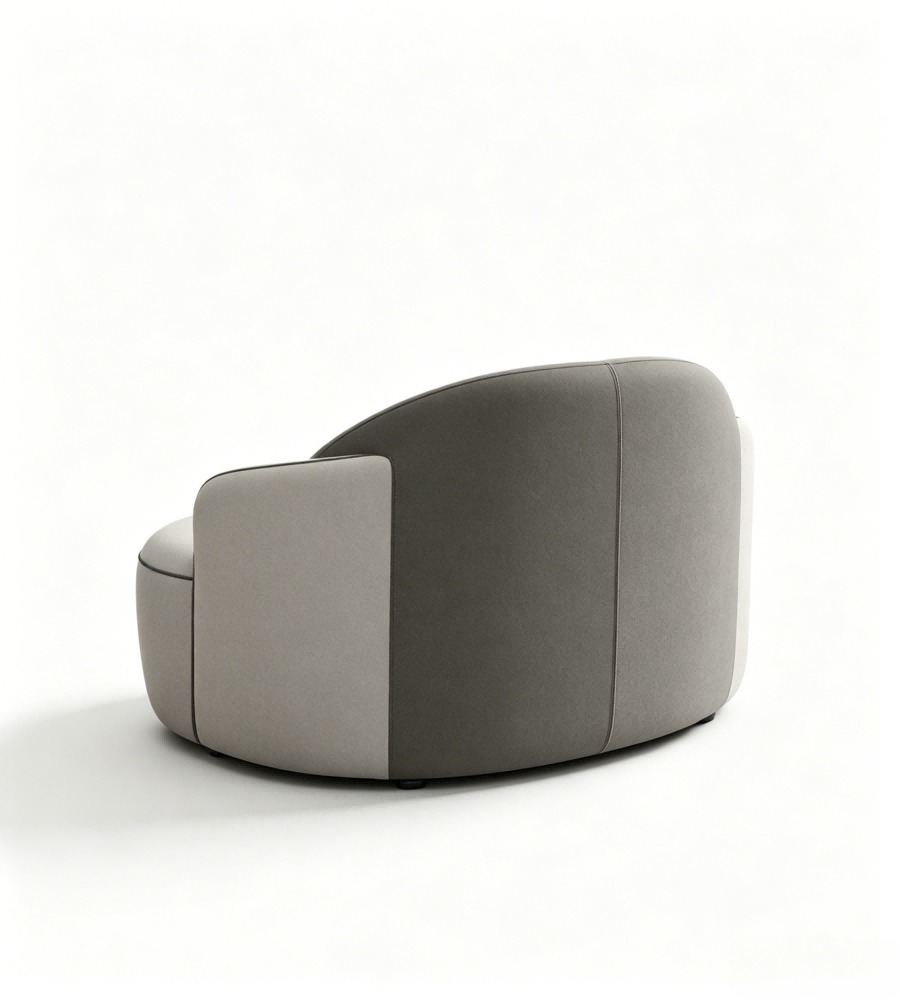 現代舒適灰色西皮拼布藝弧形帶抱枕梳化 Modern Comfortable Grey Faux Leather and Fabric Curved Sofa with Cushions