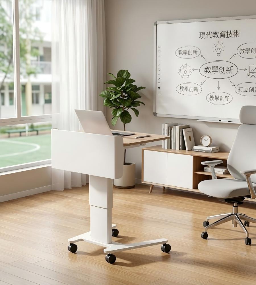 多功能流線型氣壓式移動講台桌 Multi-Functional Streamline Gas-Lift Mobile Lectern Desk