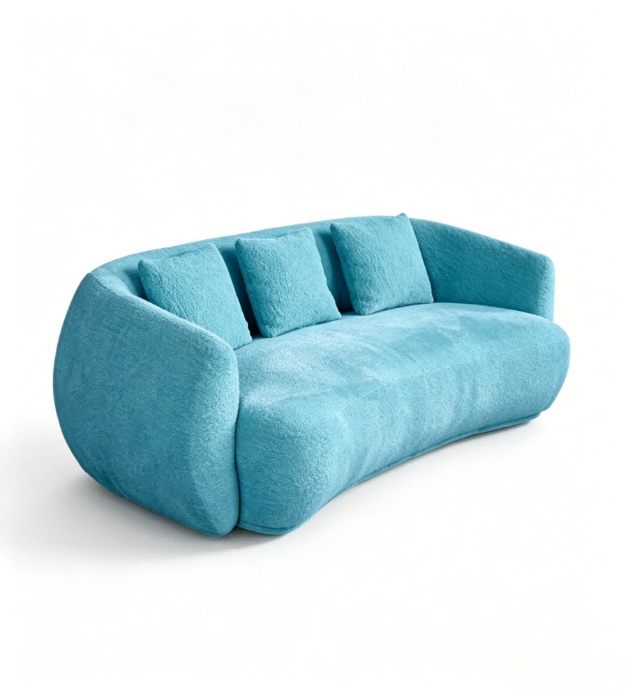 現代舒適藍色布藝弧形三座位梳化 Modern Comfortable Blue Fabric Curved 3-Seater Sofa