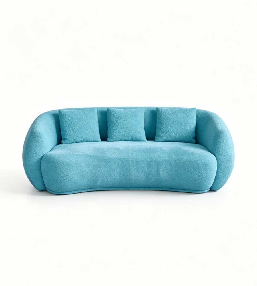 現代舒適藍色布藝弧形三座位梳化 Modern Comfortable Blue Fabric Curved 3-Seater Sofa