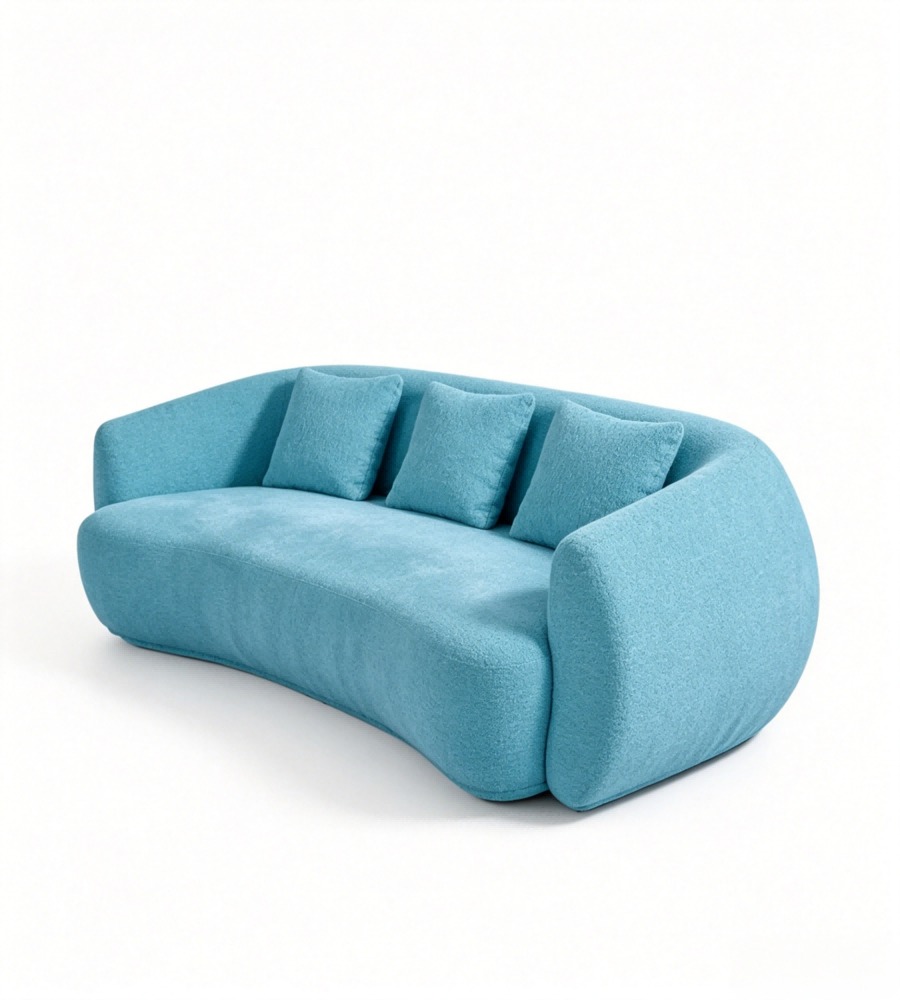 現代舒適藍色布藝弧形三座位梳化 Modern Comfortable Blue Fabric Curved 3-Seater Sofa