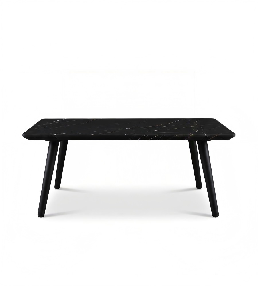 輕奢勞倫黑金岩板金屬腳長方形茶几 Luxury Black Gold Sintered Stone Coffee Table