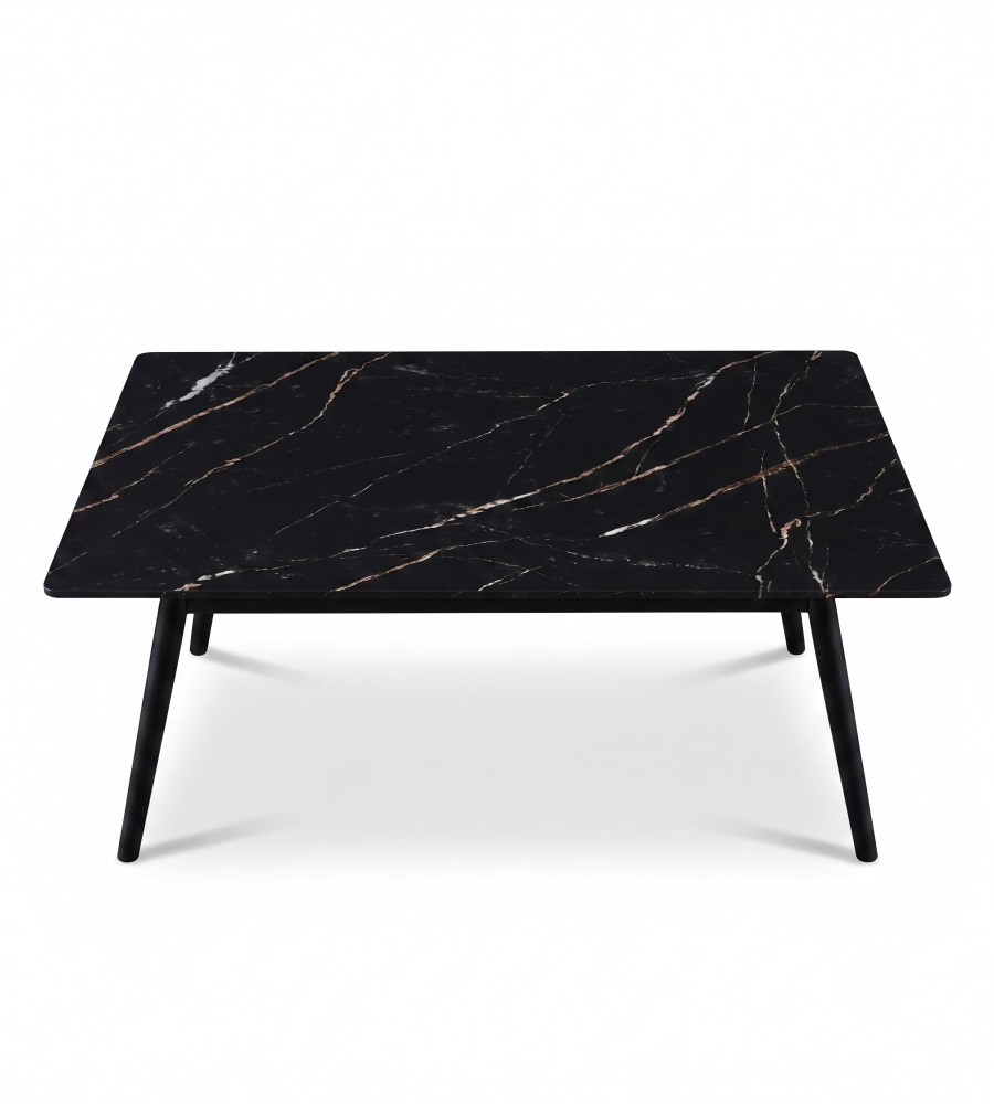 輕奢勞倫黑金岩板金屬腳長方形茶几 Luxury Black Gold Sintered Stone Coffee Table