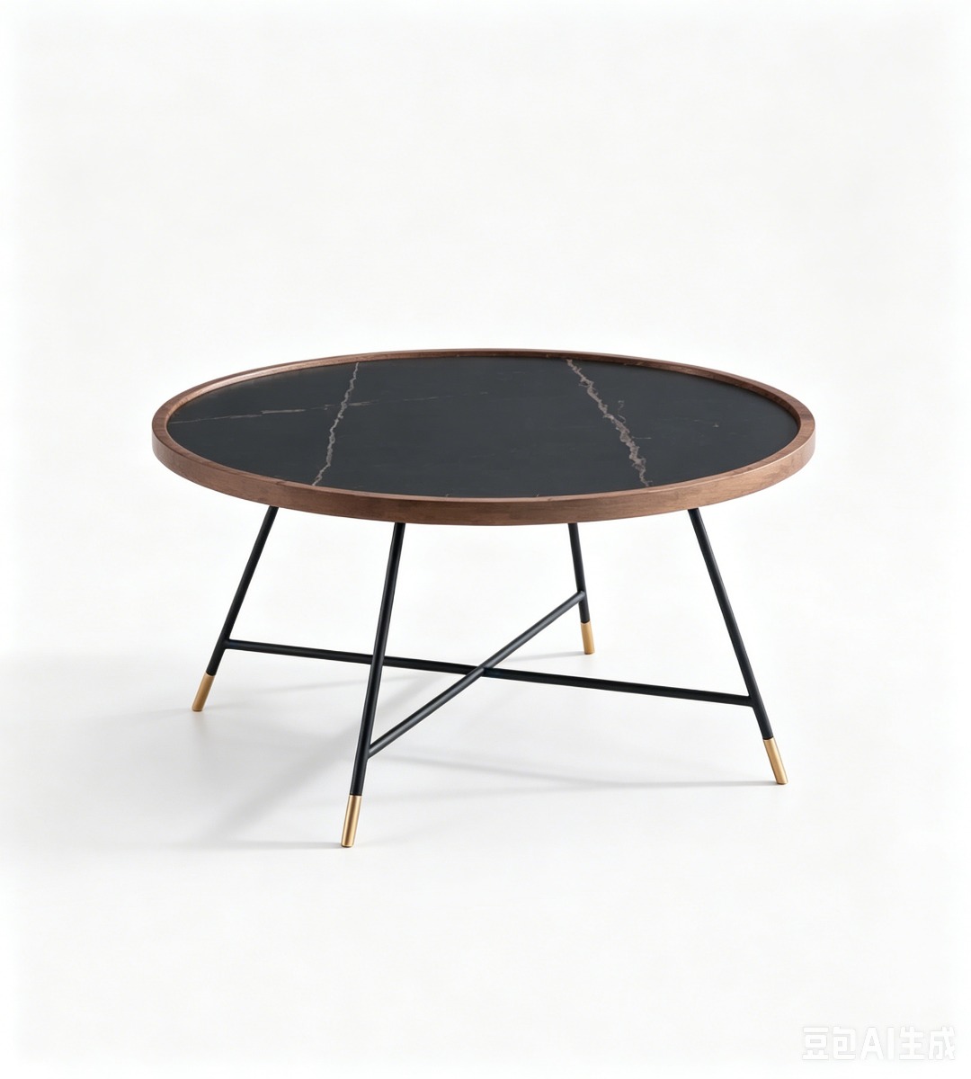 現代黑色岩板金屬腳圓形茶几 Modern Black Sintered Stone Round Coffee Table
