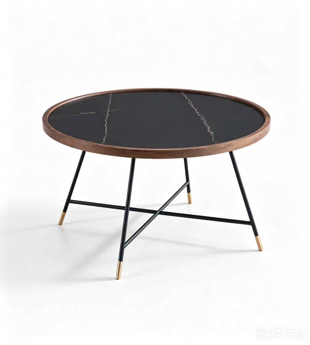 現代黑色岩板金屬腳圓形茶几 Modern Black Sintered Stone Round Coffee Table