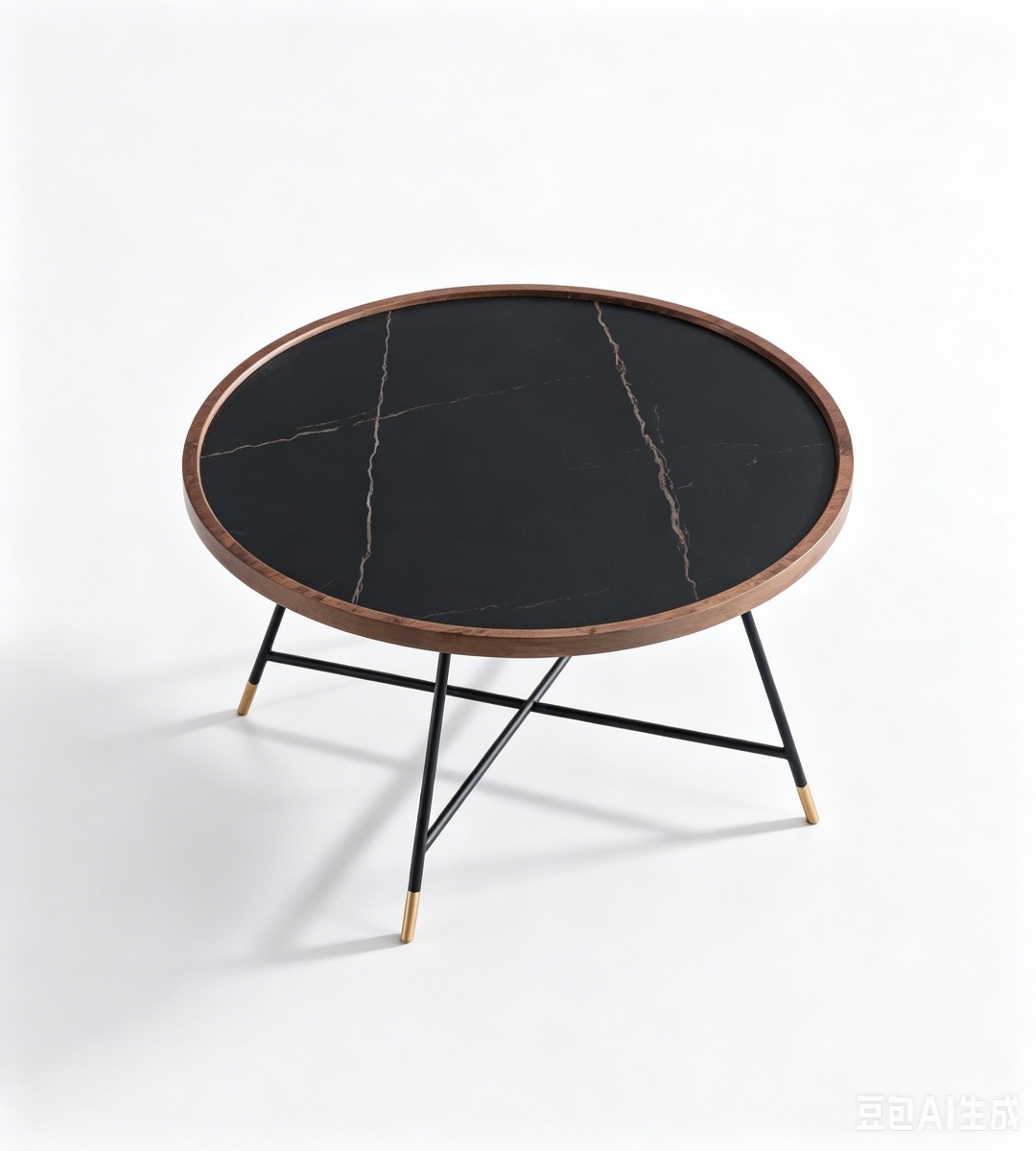現代黑色岩板金屬腳圓形茶几 Modern Black Sintered Stone Round Coffee Table