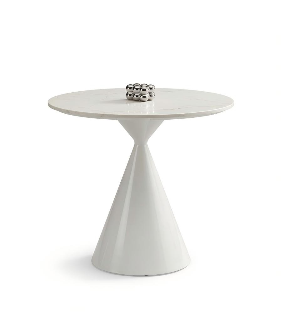 現代簡約白色岩板亮面鐵腳圓形洽談枱 Modern White Sintered Stone Round Table