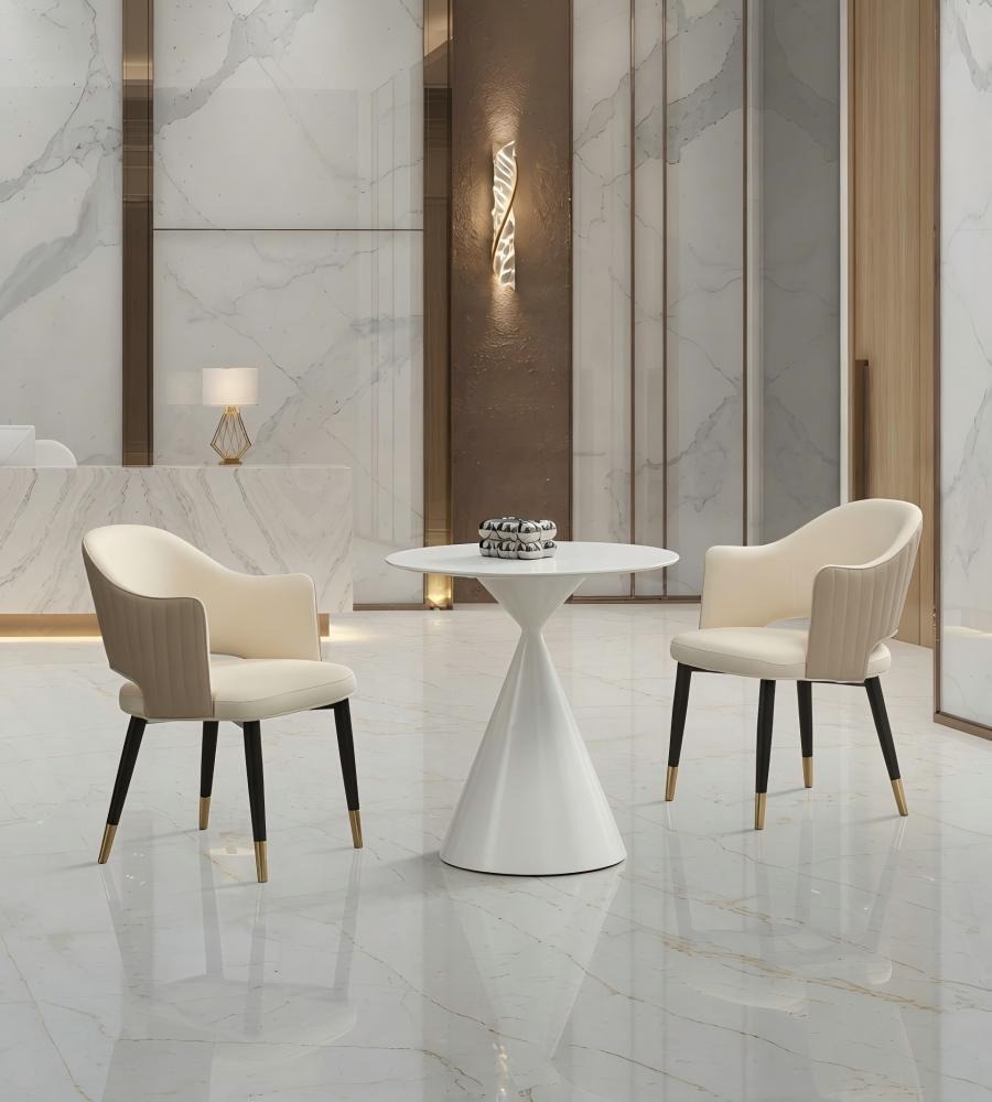 現代簡約白色岩板亮面鐵腳圓形洽談枱 Modern White Sintered Stone Round Table