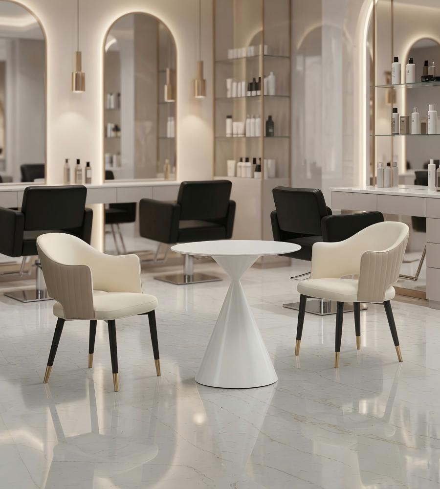 現代簡約白色岩板亮面鐵腳圓形洽談枱 Modern White Sintered Stone Round Table