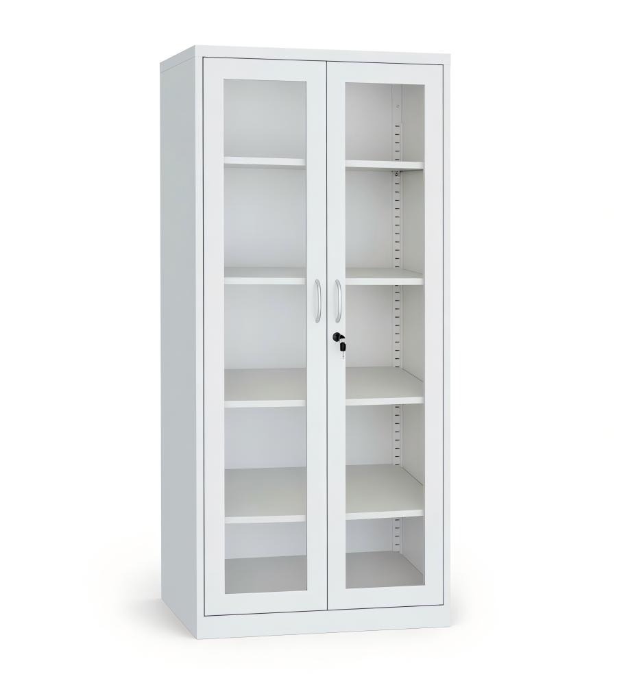 現代白色鋼製雙掩門帶玻璃文件櫃 Modern White Steel Glass Door File Cabinet