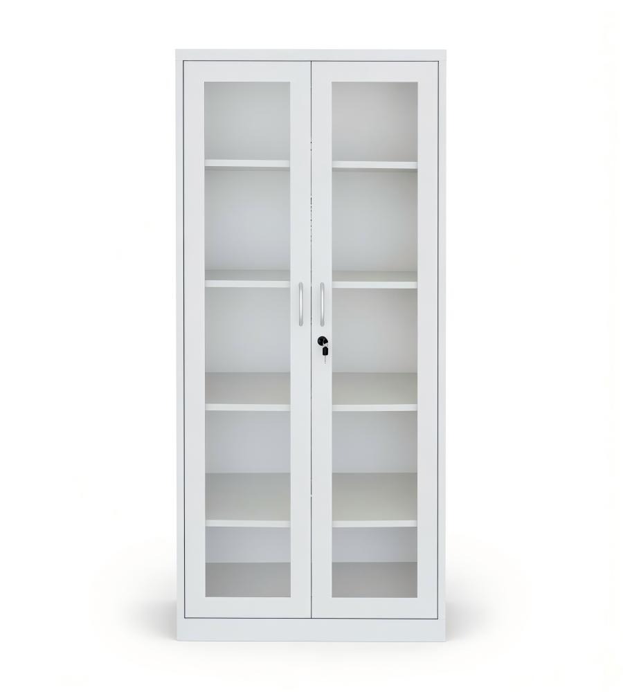 現代白色鋼製雙掩門帶玻璃文件櫃 Modern White Steel Glass Door File Cabinet