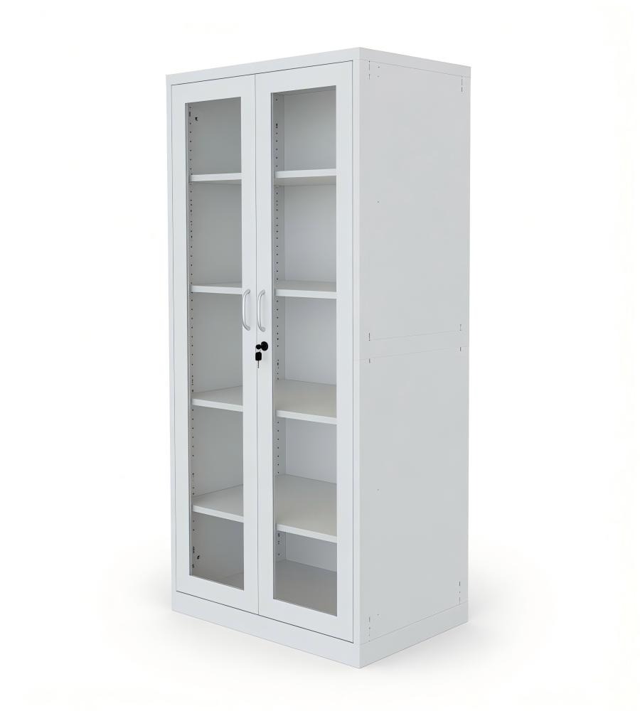 現代白色鋼製雙掩門帶玻璃文件櫃 Modern White Steel Glass Door File Cabinet