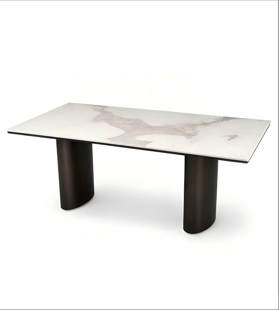 輕奢潘多拉岩板不銹鋼青古銅腳長方形餐枱 Light Luxury Pandora Sintered Stone Dining Table