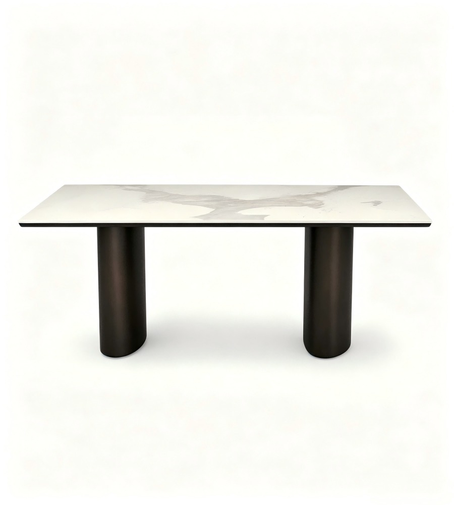 輕奢潘多拉岩板不銹鋼青古銅腳長方形餐枱 Light Luxury Pandora Sintered Stone Dining Table
