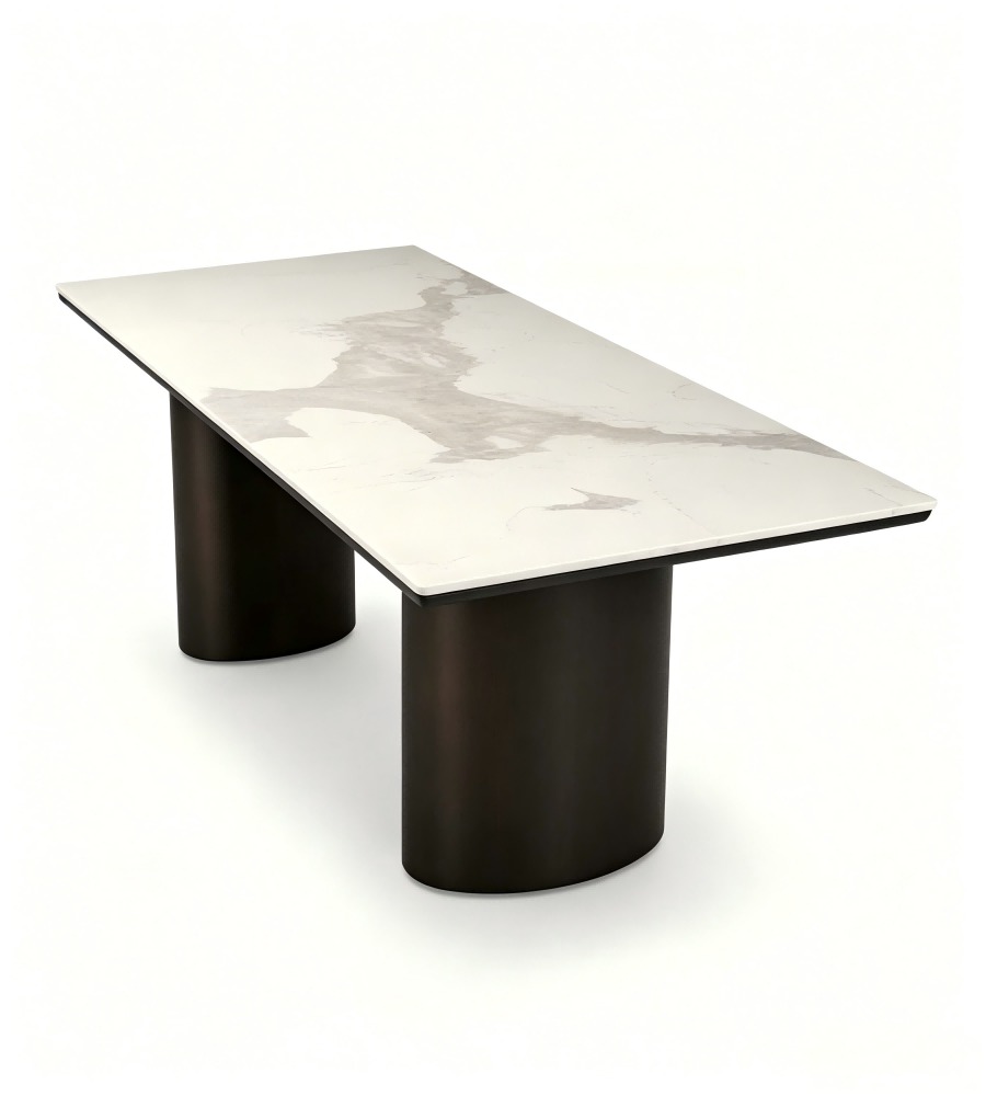 輕奢潘多拉岩板不銹鋼青古銅腳長方形餐枱 Light Luxury Pandora Sintered Stone Dining Table