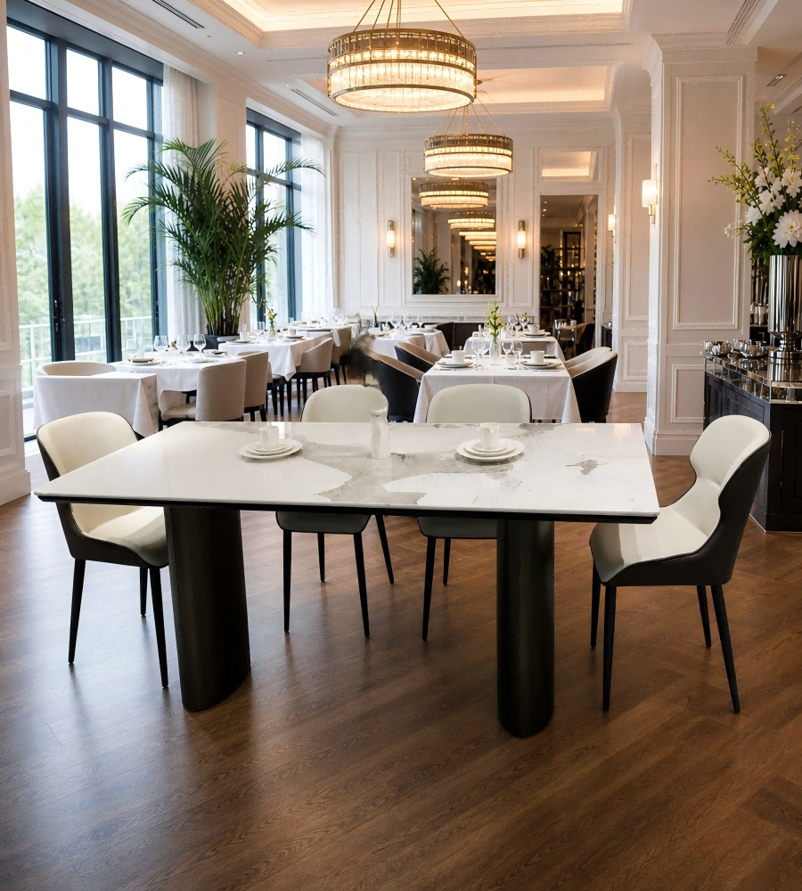 輕奢潘多拉岩板不銹鋼青古銅腳長方形餐枱 Light Luxury Pandora Sintered Stone Dining Table