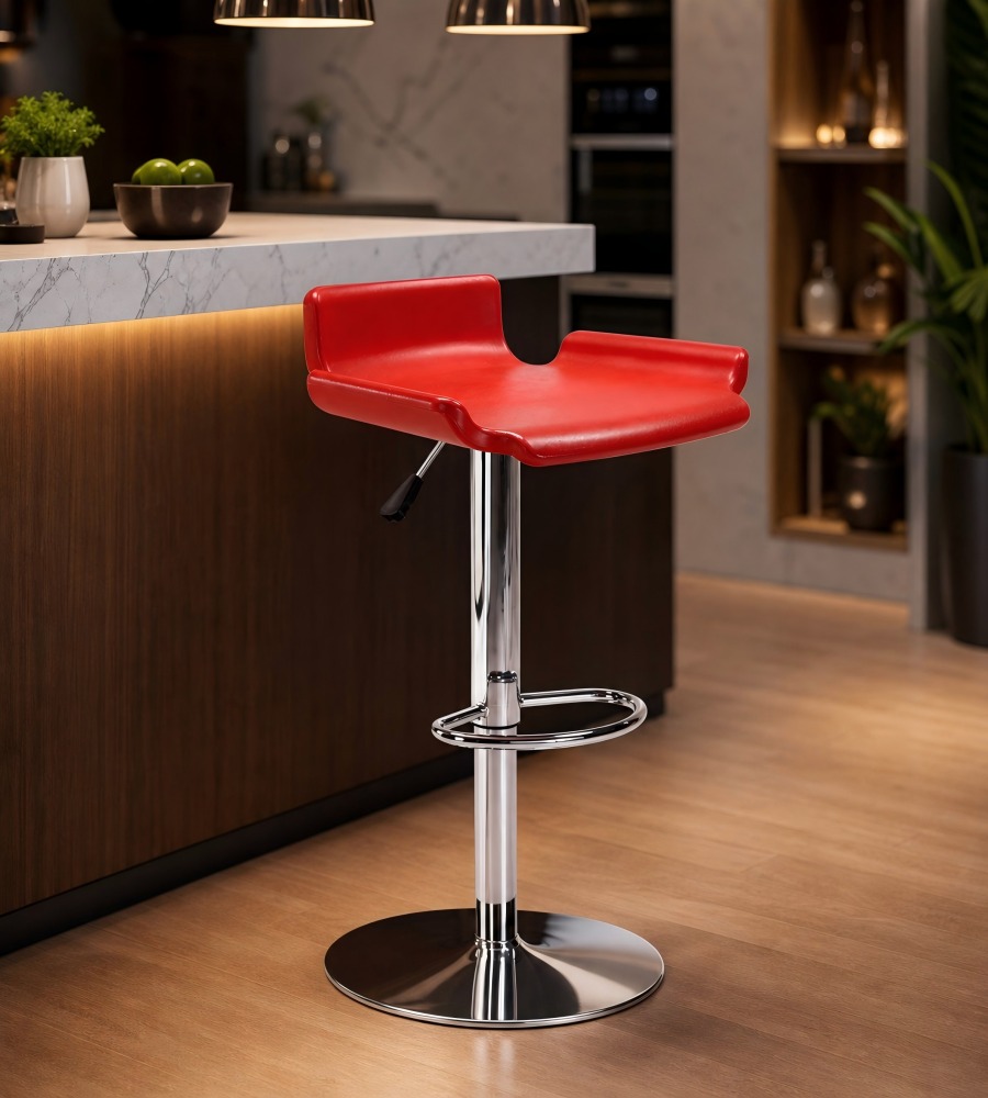時尚舒適紅色西皮可升降固定圓盤吧椅 Red PU Leather Adjustable Bar Stool